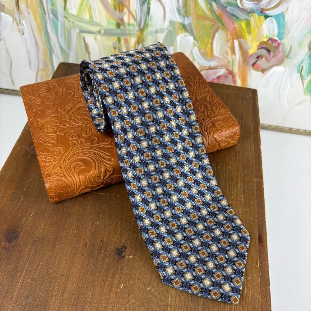 Robert Talbott Best of Class H. Stockton Silk Tie Blue Brown Geometric